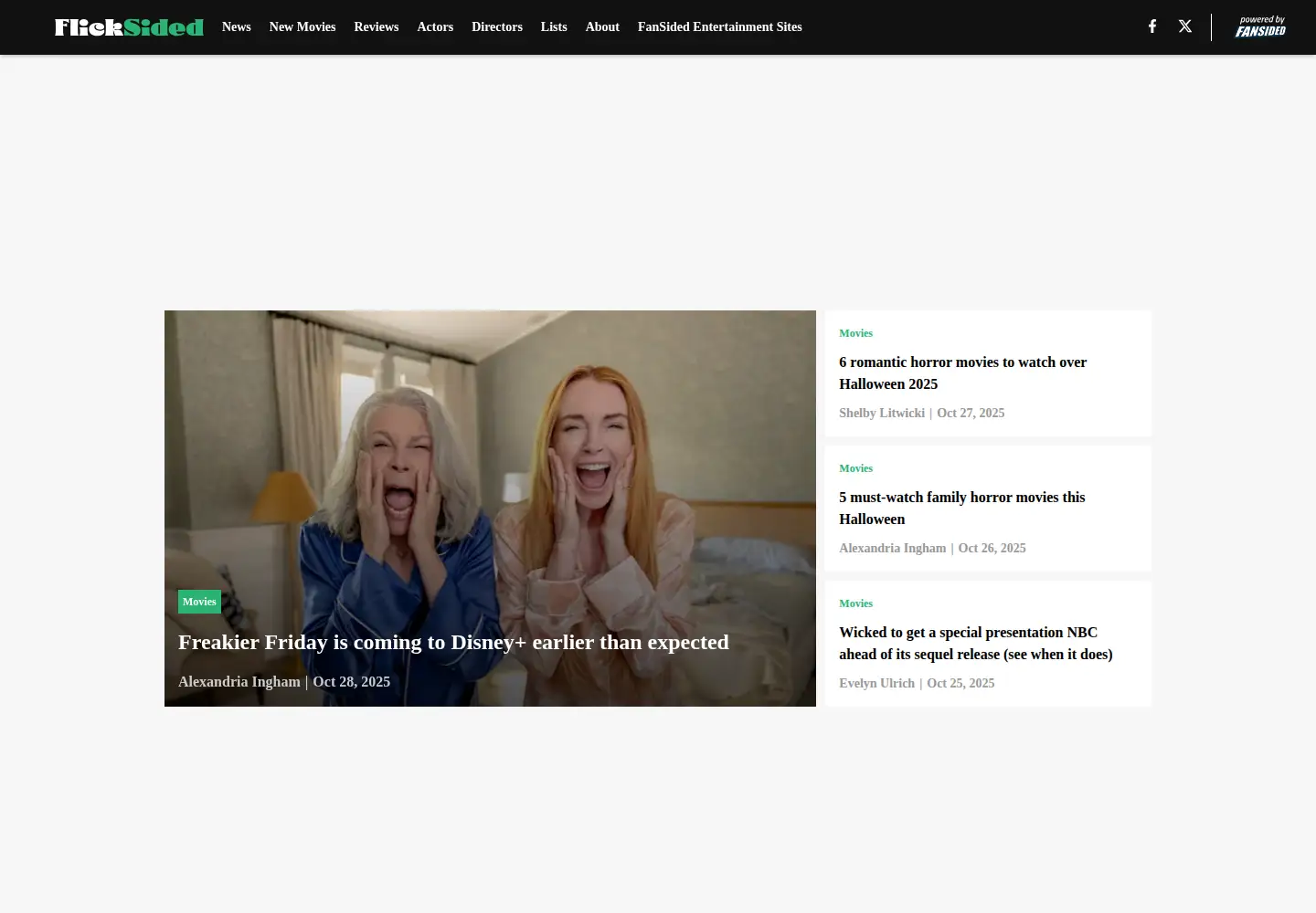 Captured homepage of flicksided.com in the current scan