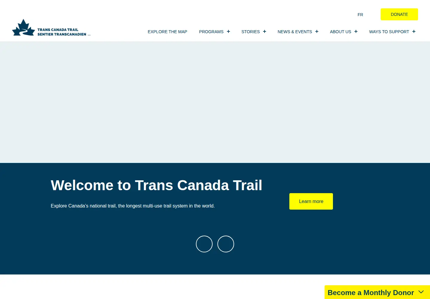 Captured homepage of thegreattrail.ca in the current scan