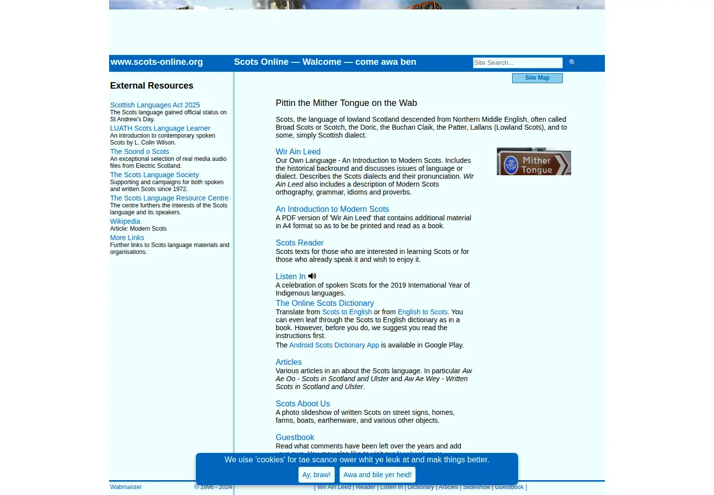 Captured homepage of scots-online.org in the current scan