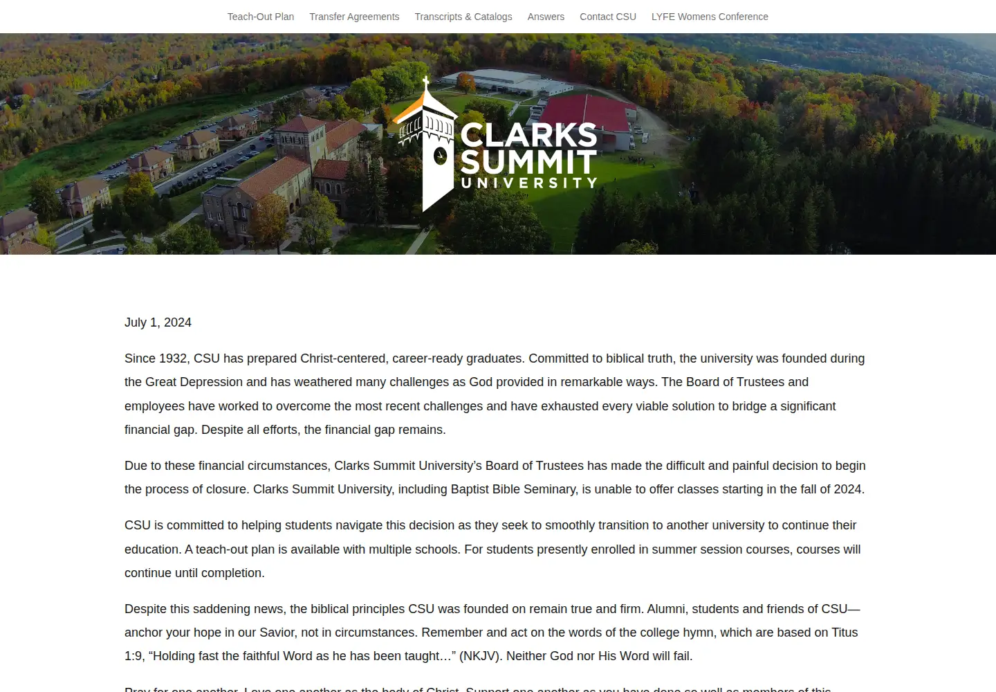 Captured homepage of clarkssummitu.edu in the current scan