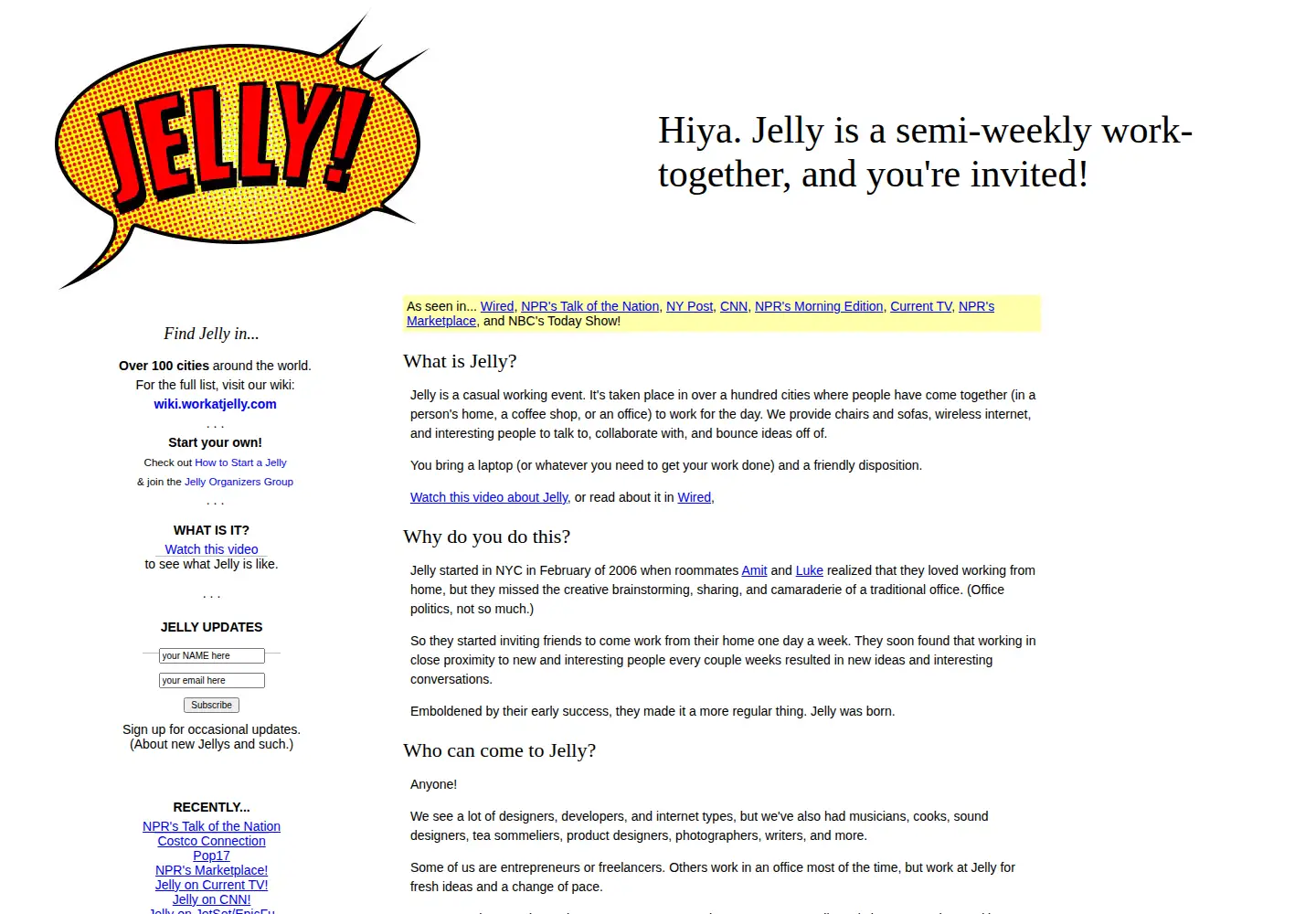 Captured homepage of workatjelly.com in the current scan
