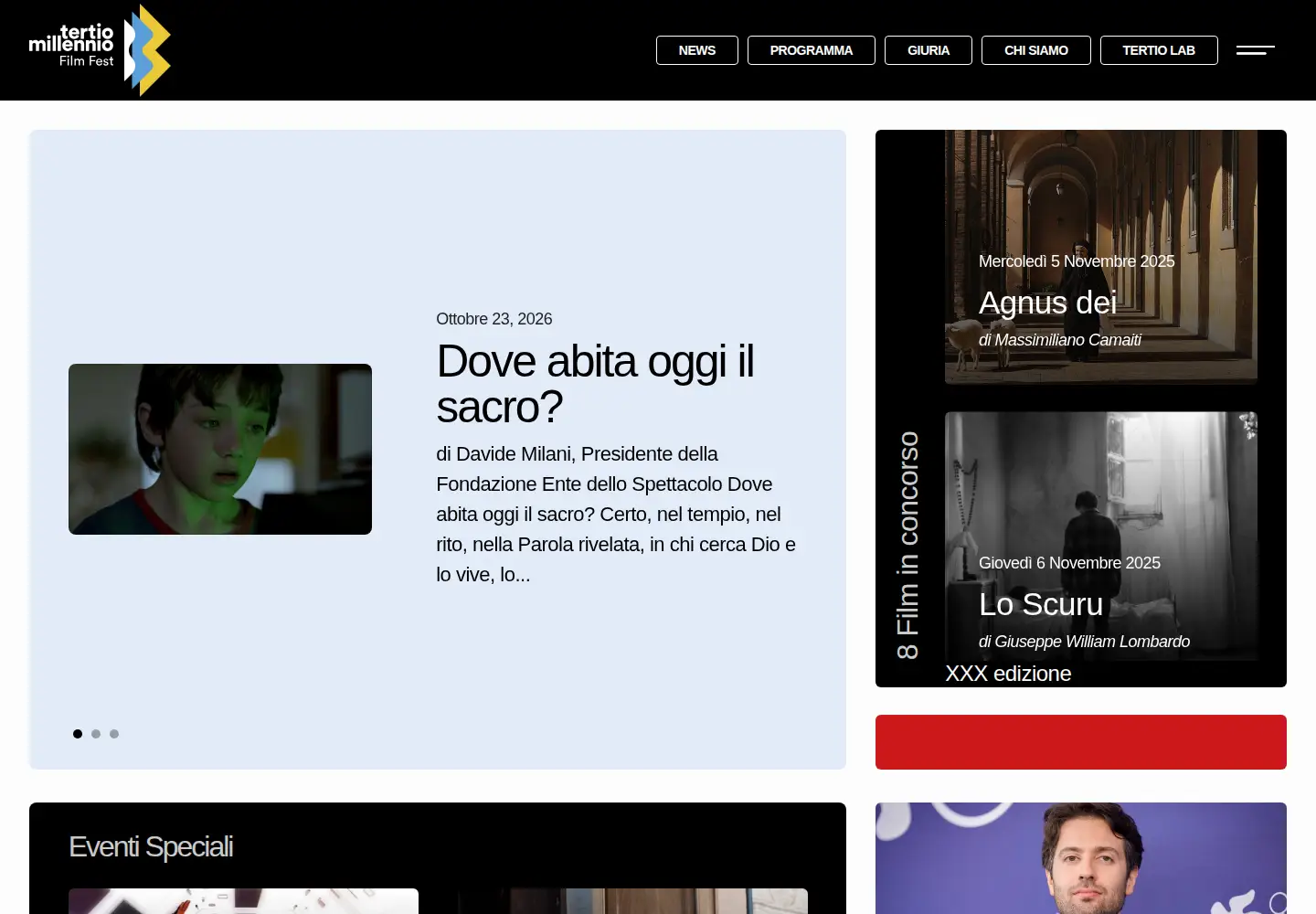 Captured homepage of tertiomillenniofilmfest.org in the current scan