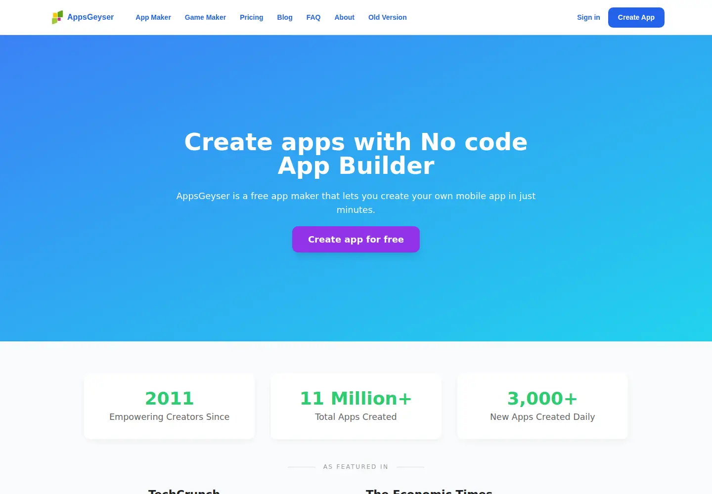 Screenshot of appsgeyser.com