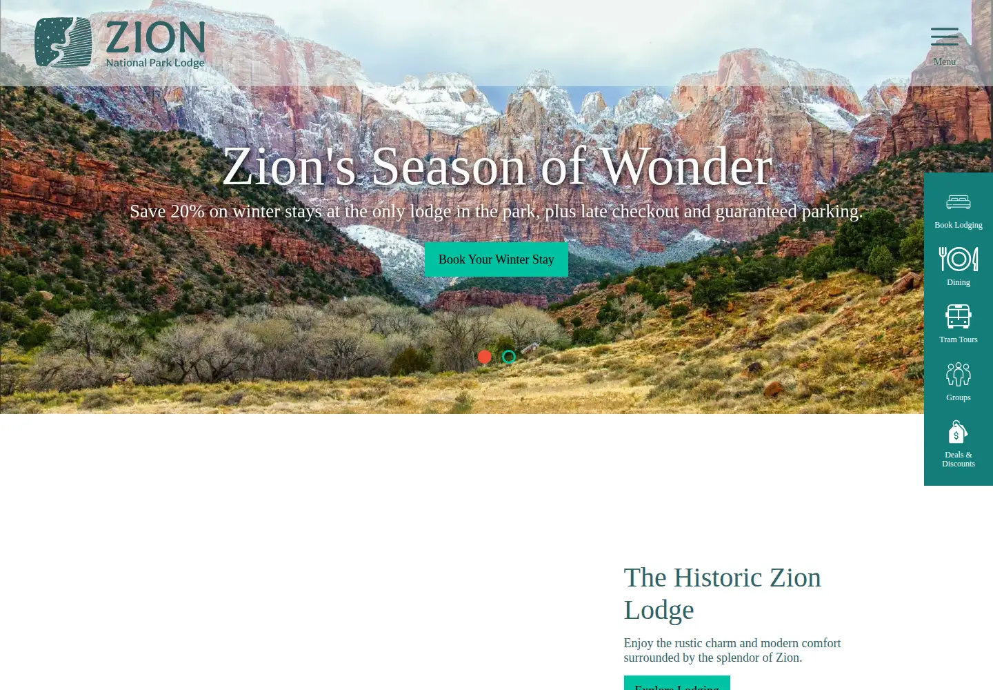 Screenshot of zionlodge.com