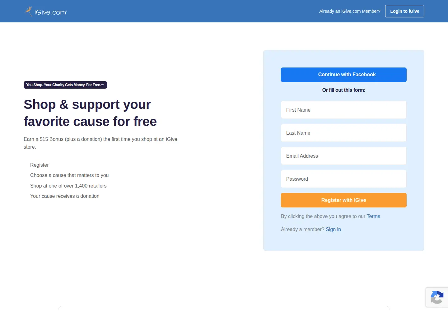 Captured homepage of igive.com in the current scan