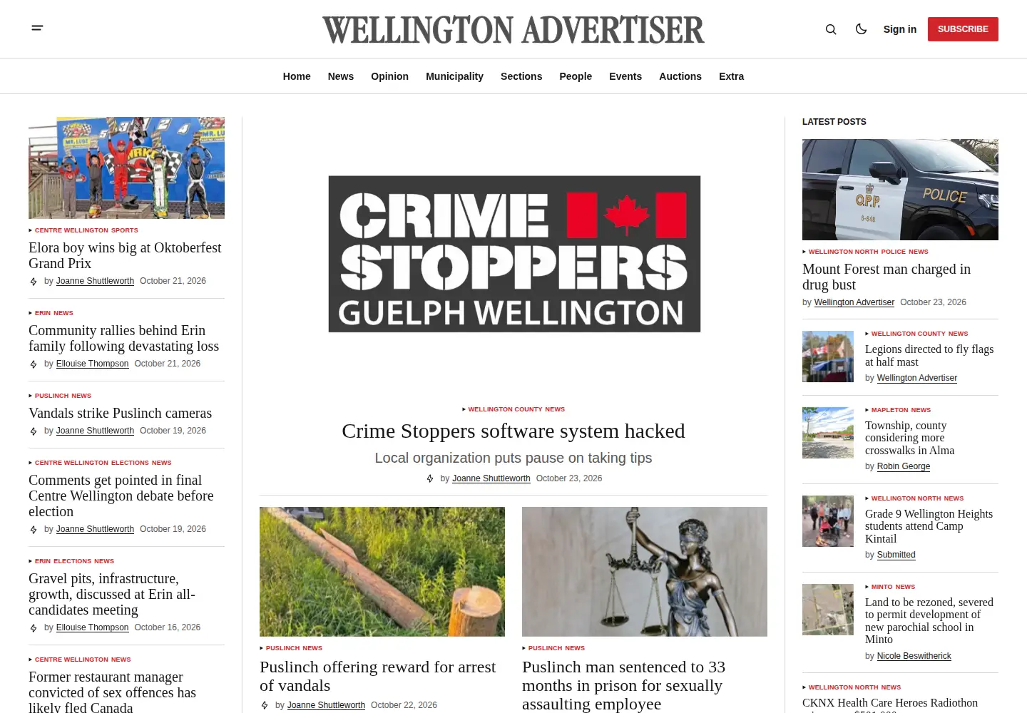 Captured homepage of wellingtonadvertiser.com in the current scan