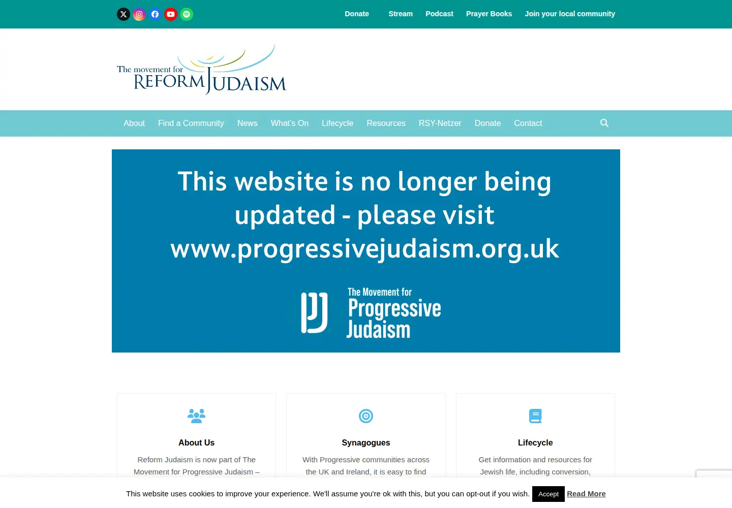 Captured homepage of reformjudaism.org.uk in the current scan