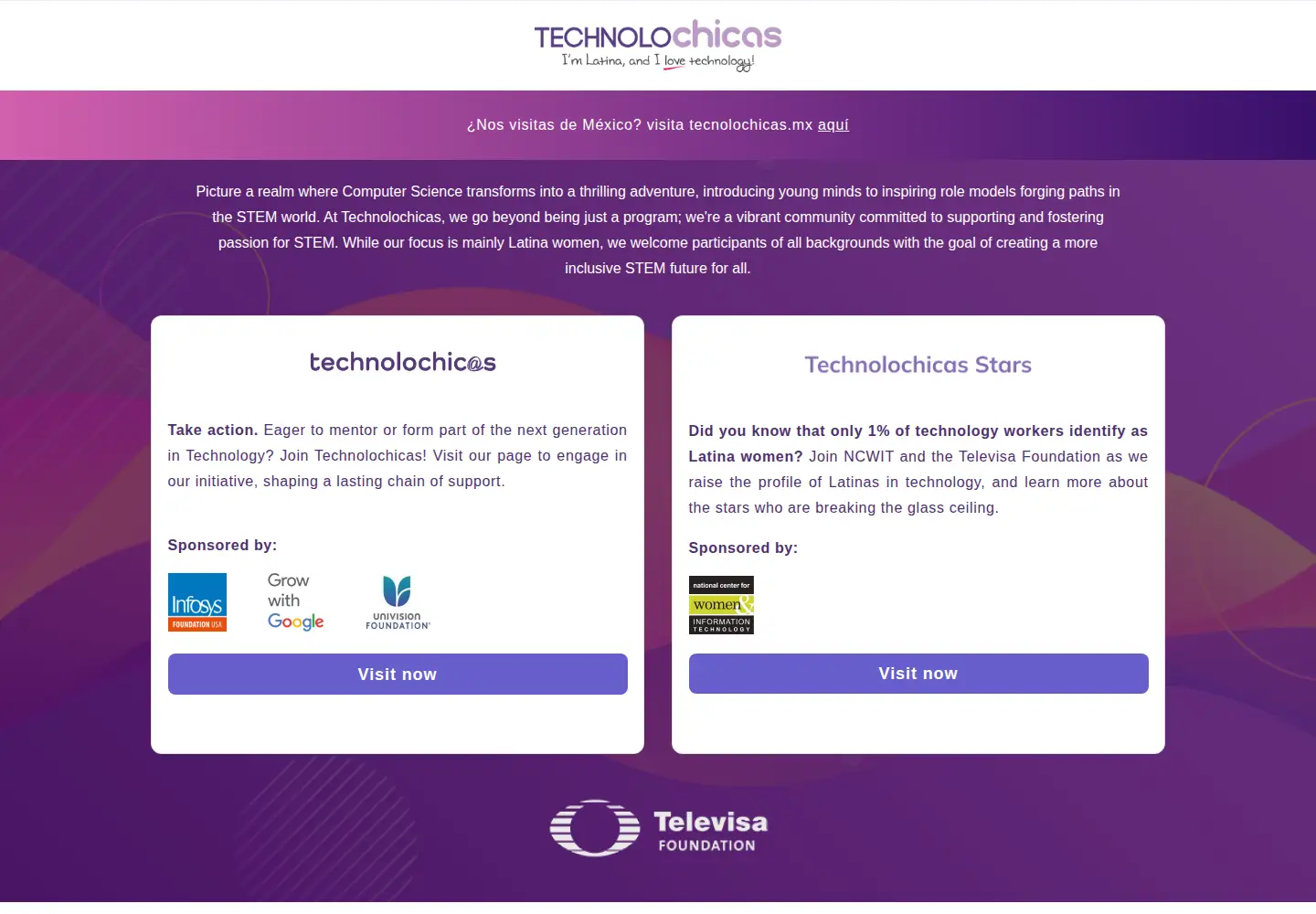 Captured homepage of technolochicas.org in the current scan