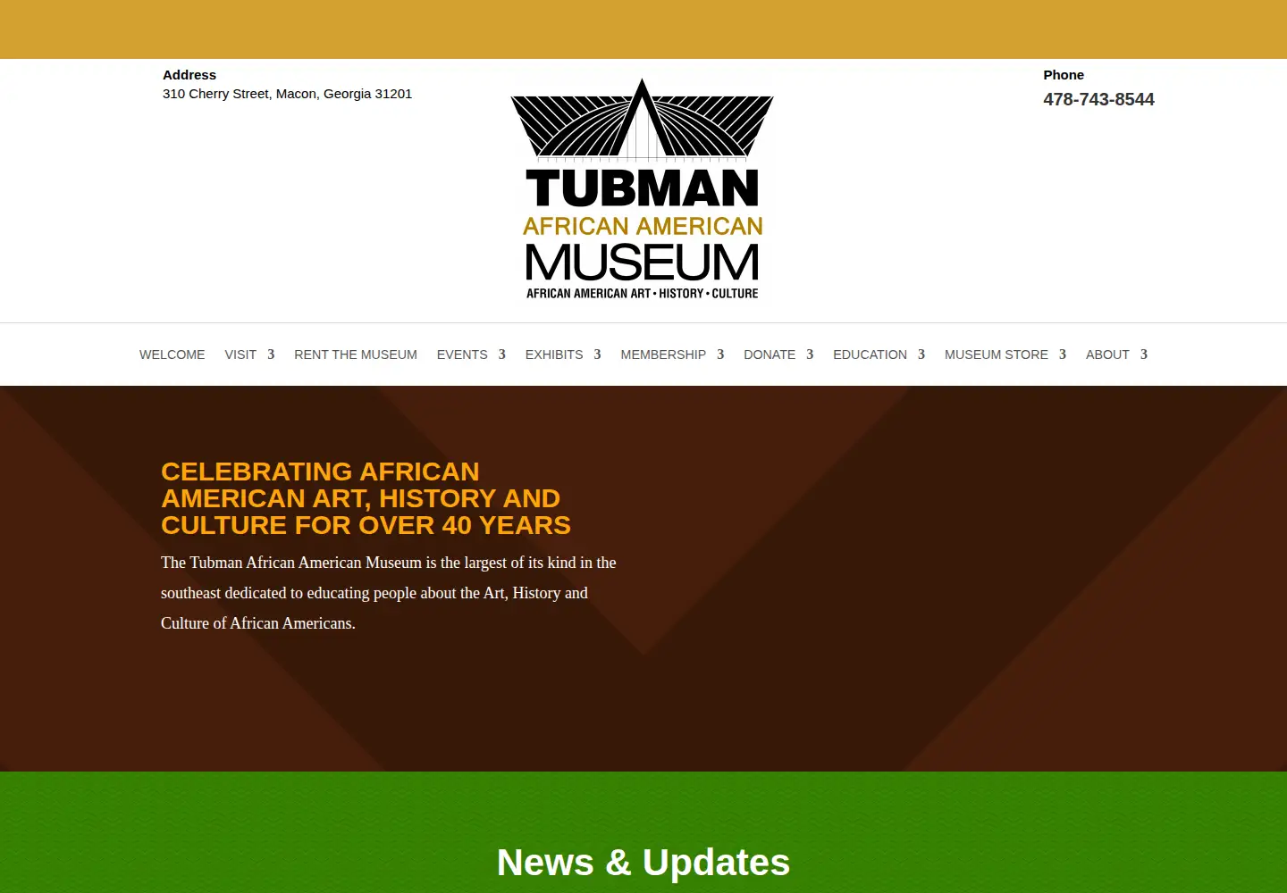 Captured homepage of tubmanmuseum.com in the current scan