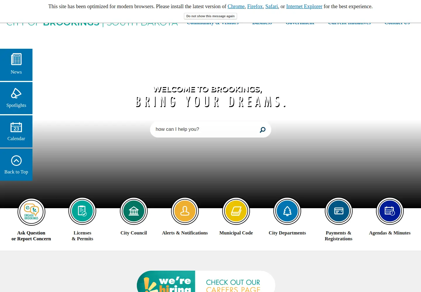 Captured homepage of cityofbrookings-sd.gov in the current scan