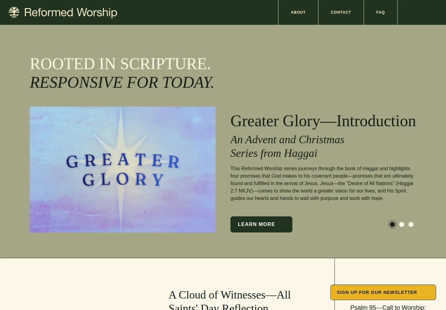 Captured homepage of reformedworship.org in the current scan