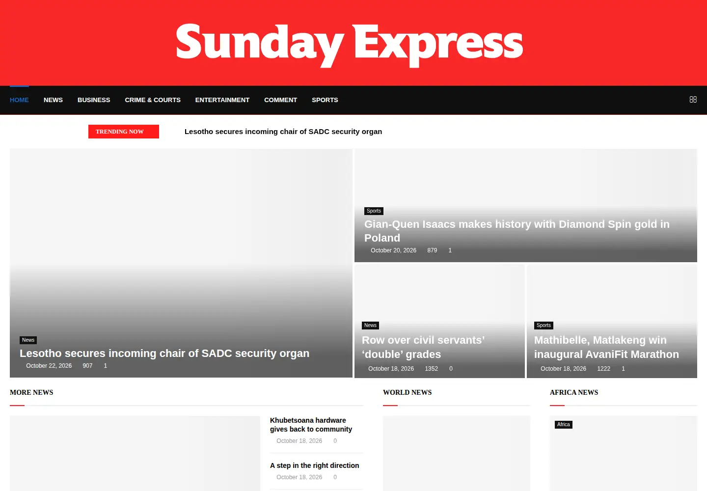 Screenshot of sundayexpress.co.ls