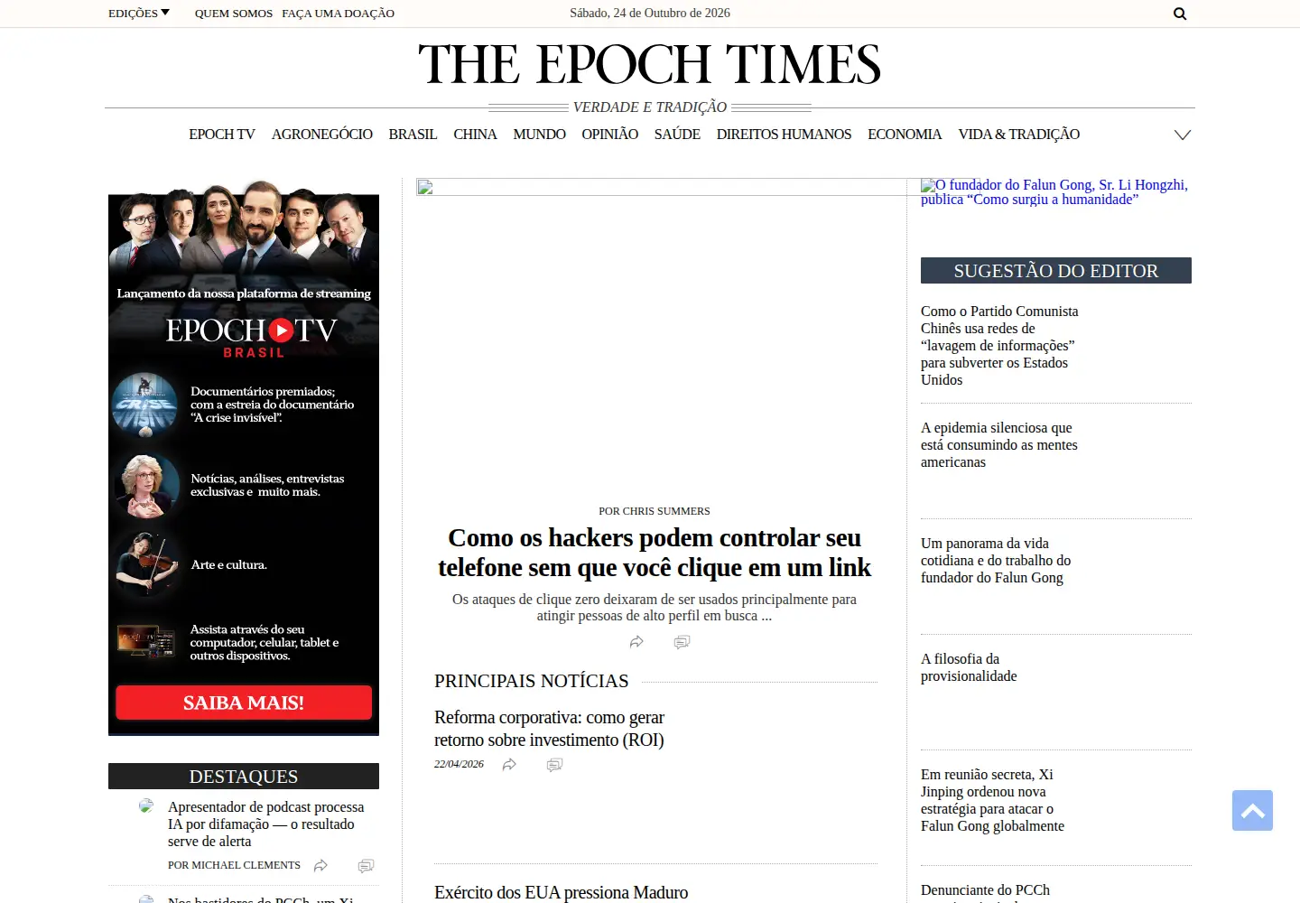 Captured homepage of epochtimes.com.br in the current scan
