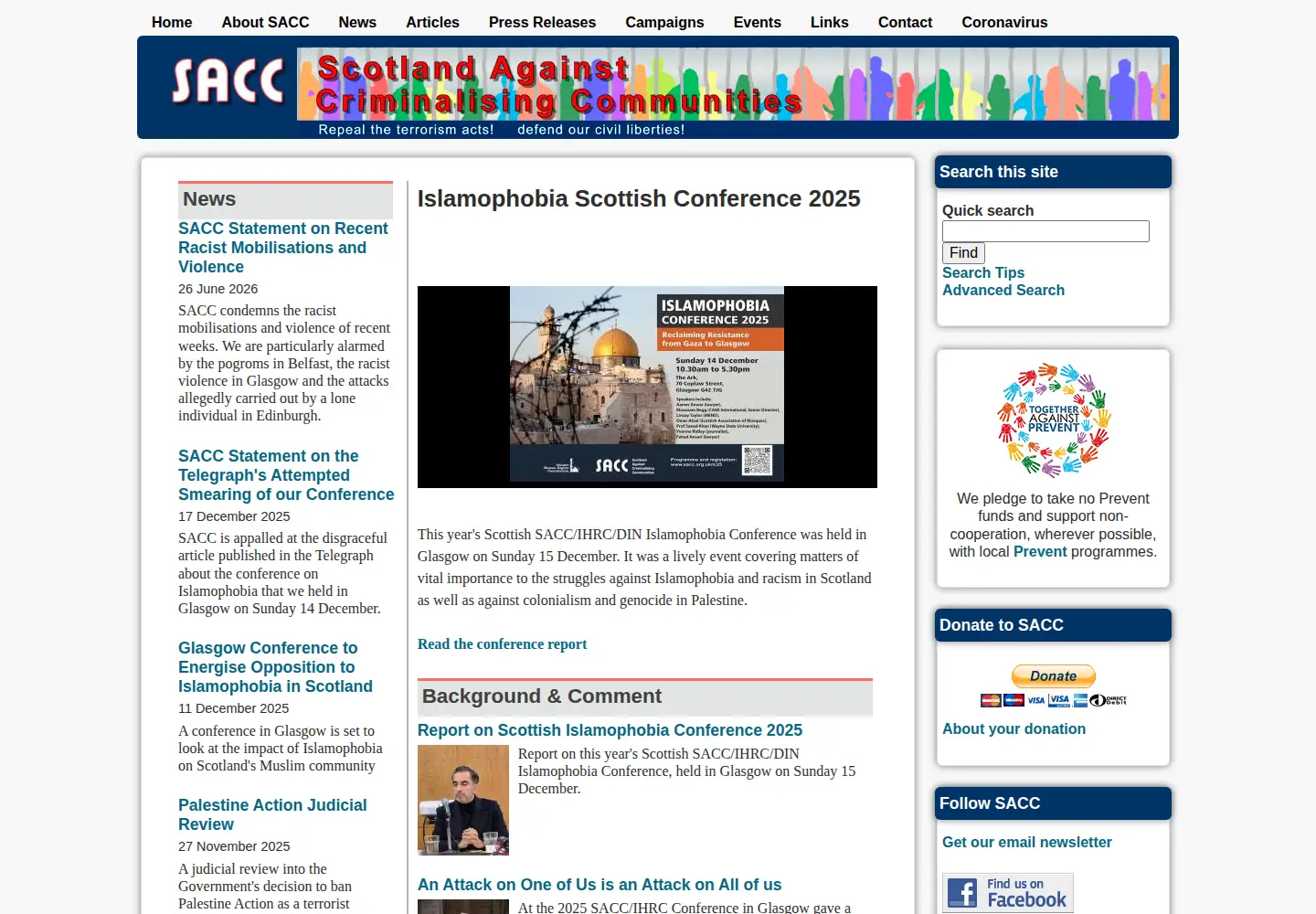 Screenshot of sacc.org.uk
