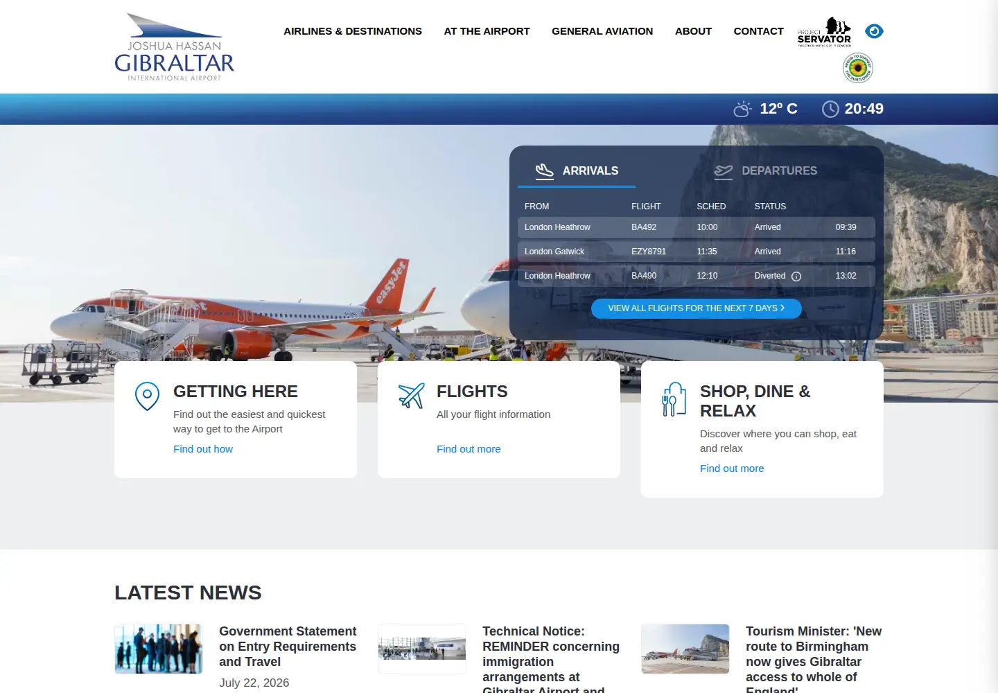 Captured homepage of gibraltarairport.gi in the current scan