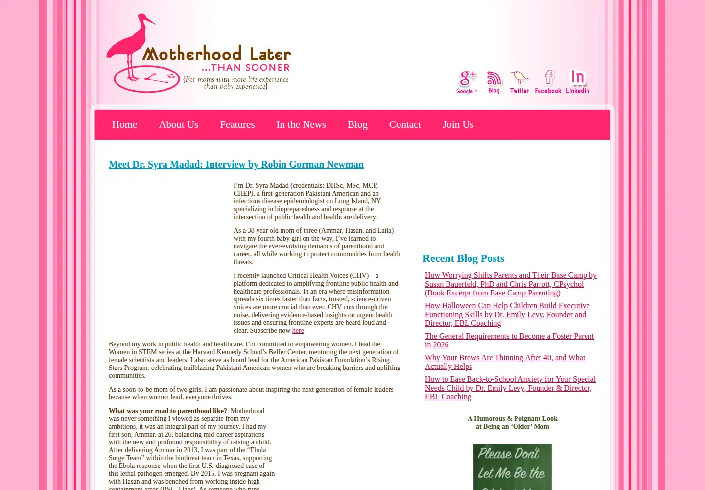 Screenshot of motherhoodlater.com