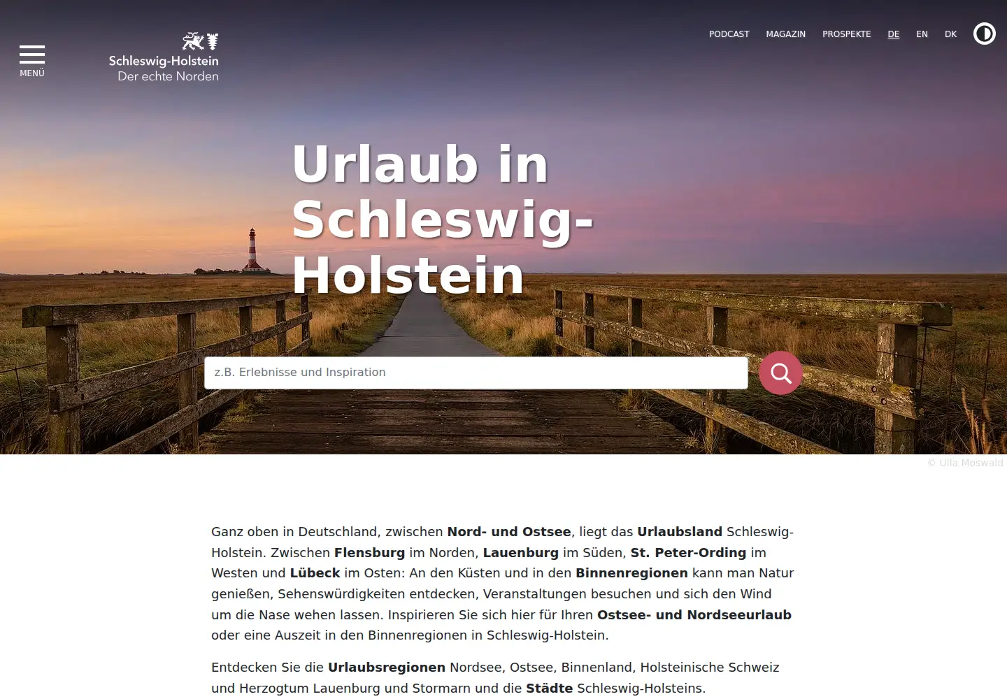 Captured homepage of sh-tourismus.de in the current scan