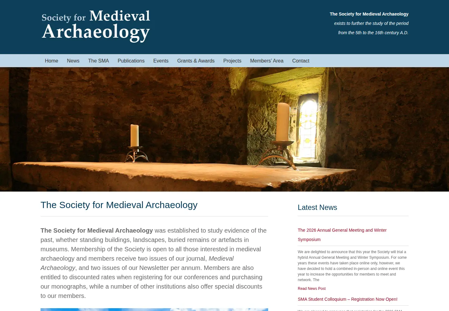 Captured homepage of medievalarchaeology.co.uk in the current scan