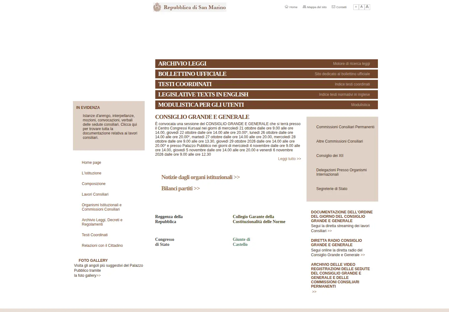 Screenshot of consigliograndeegenerale.sm