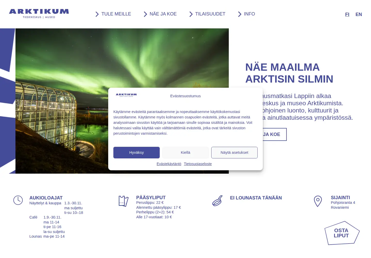 Screenshot of arktikum.fi