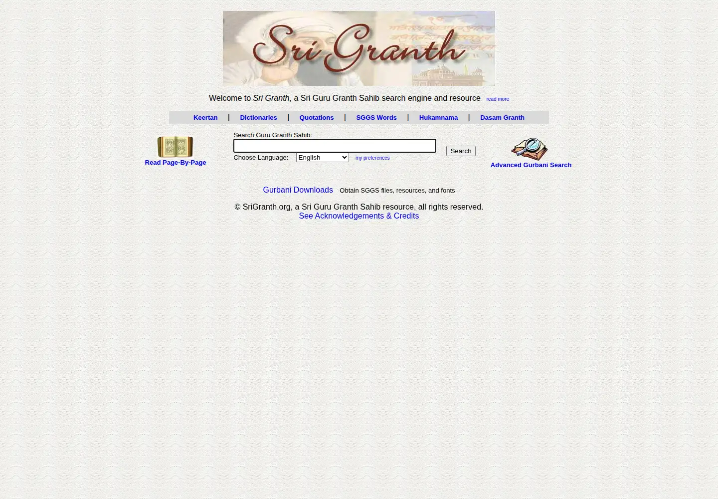 Screenshot of srigranth.org
