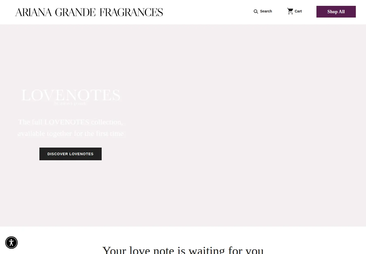 Captured homepage of arianagrandefragrances.com in the current scan