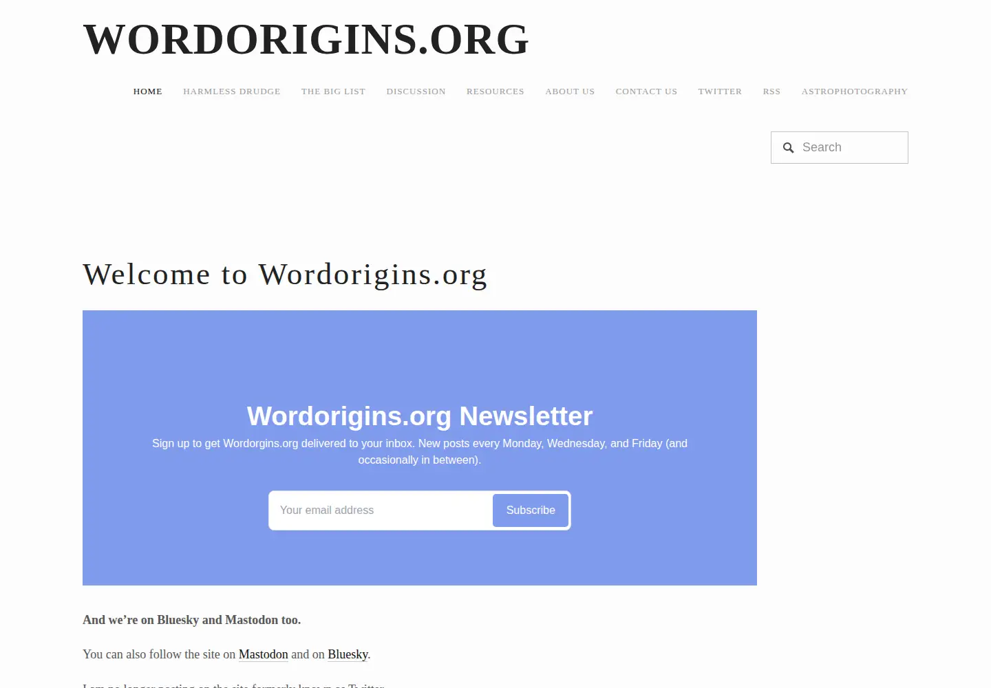 Captured homepage of wordorigins.org in the current scan