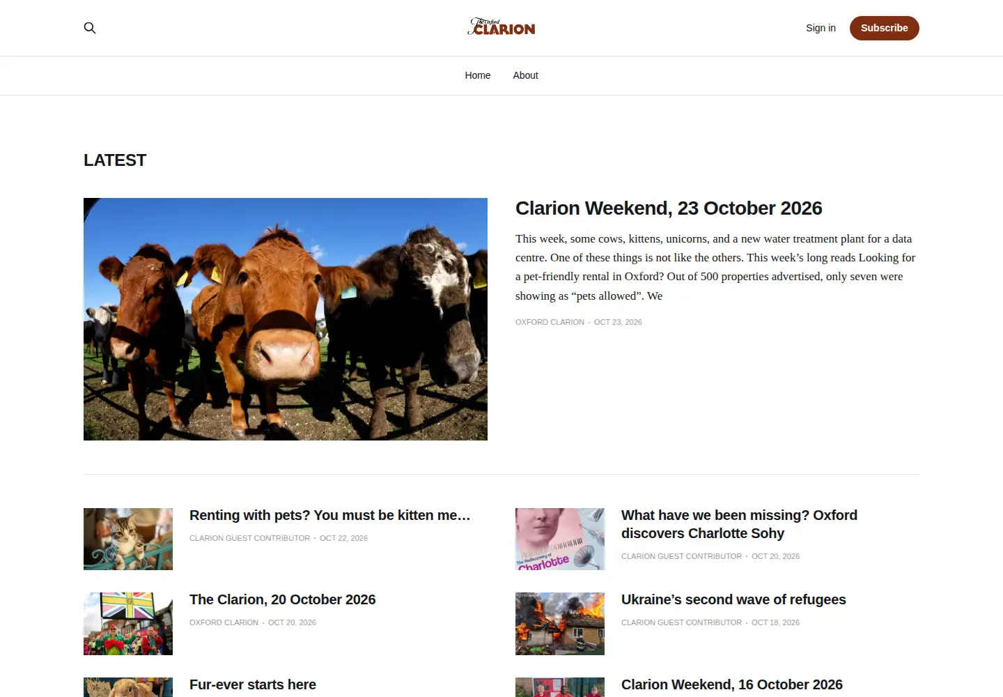 Captured homepage of oxfordclarion.uk in the current scan