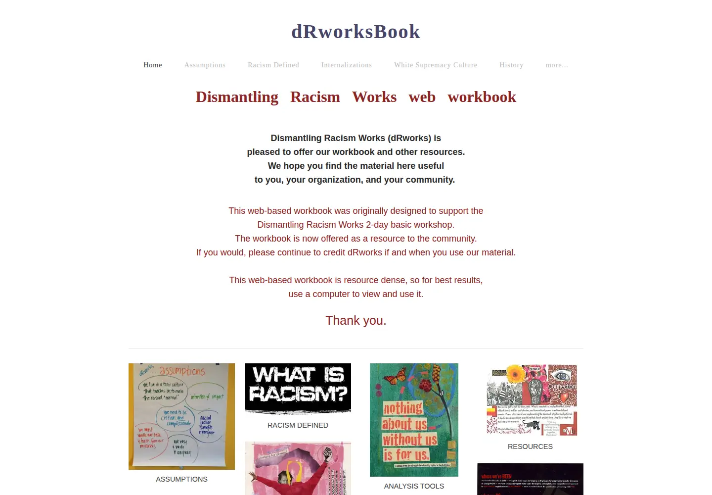 Captured homepage of dismantlingracism.org in the current scan