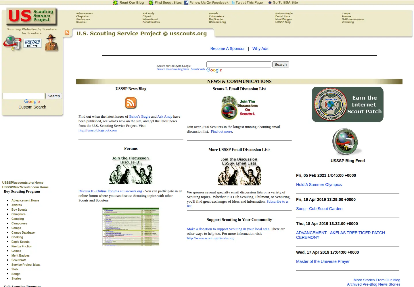 Captured homepage of meritbadge.org in the current scan