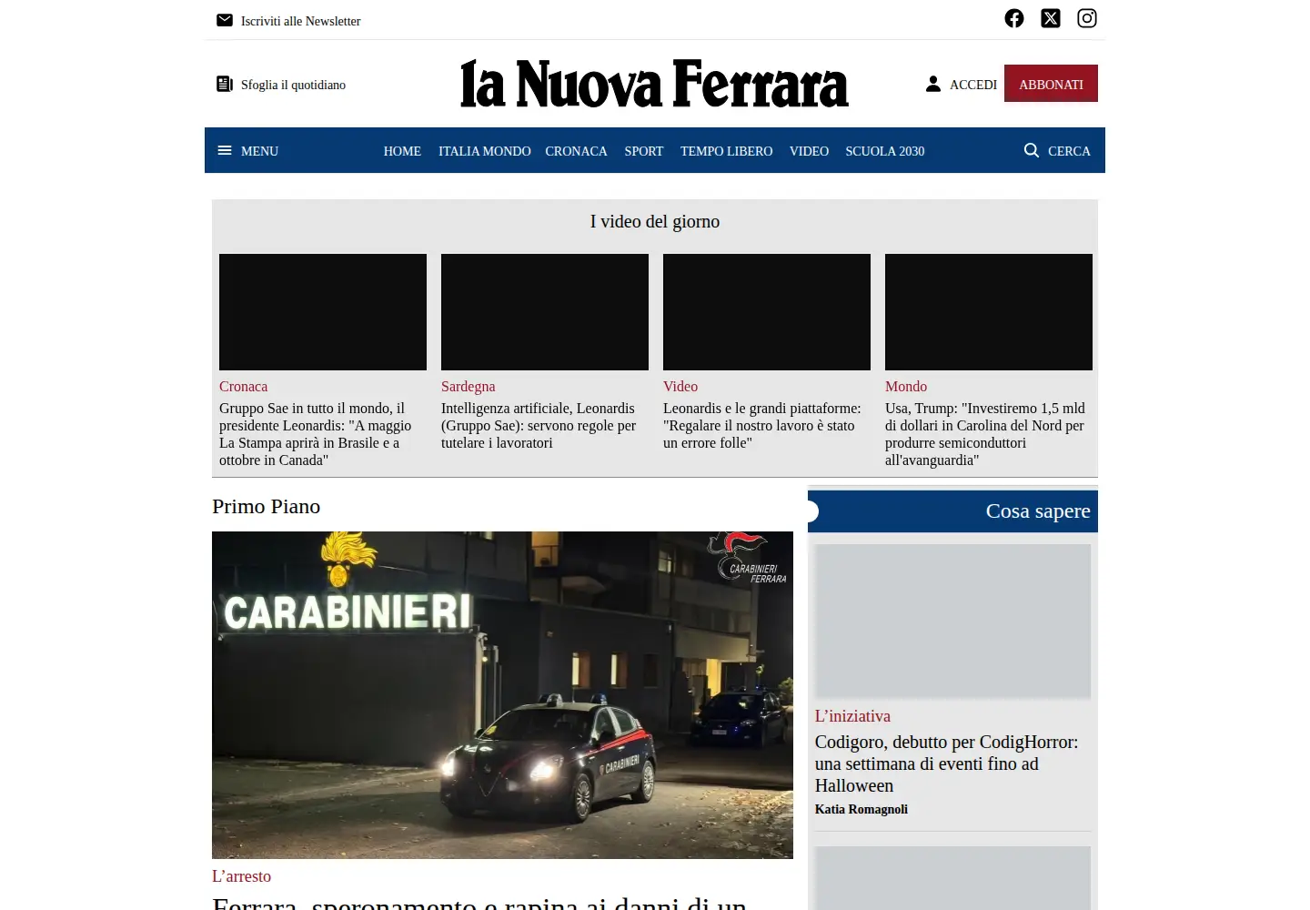 Captured homepage of lanuovaferrara.it in the current scan