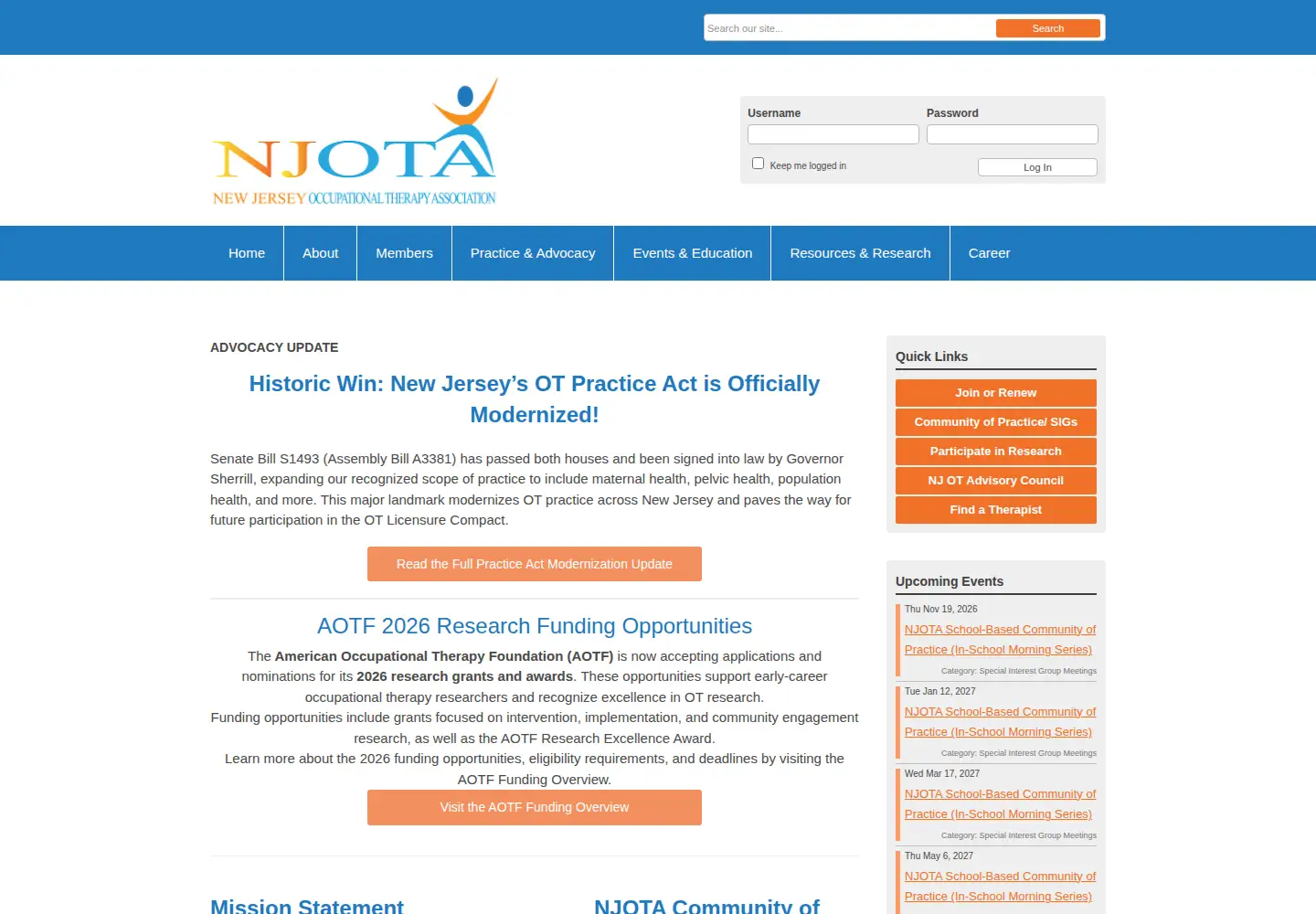 Captured homepage of njota.org in the current scan