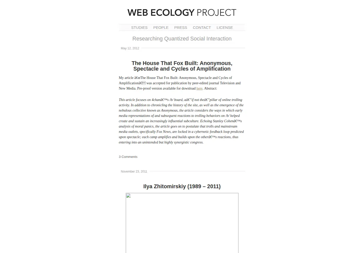 Captured homepage of webecologyproject.org in the current scan