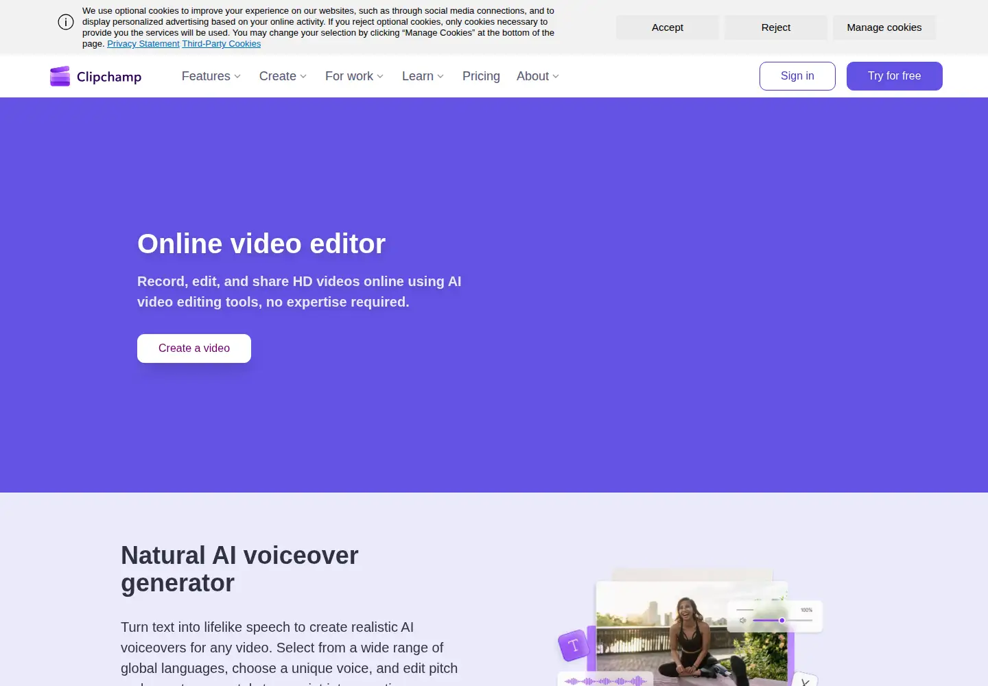 Screenshot of clipchamp.com