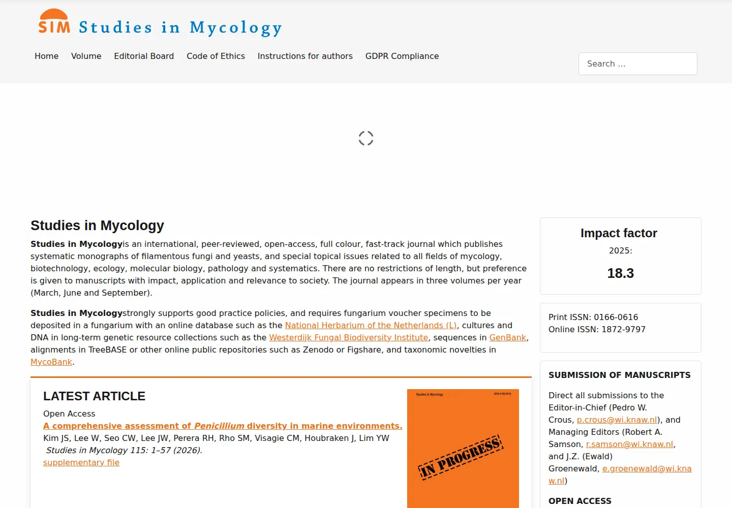 Screenshot of studiesinmycology.org