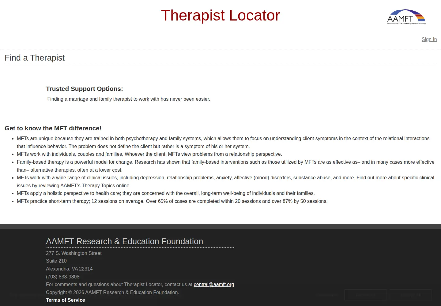 Captured homepage of therapistlocator.net in the current scan