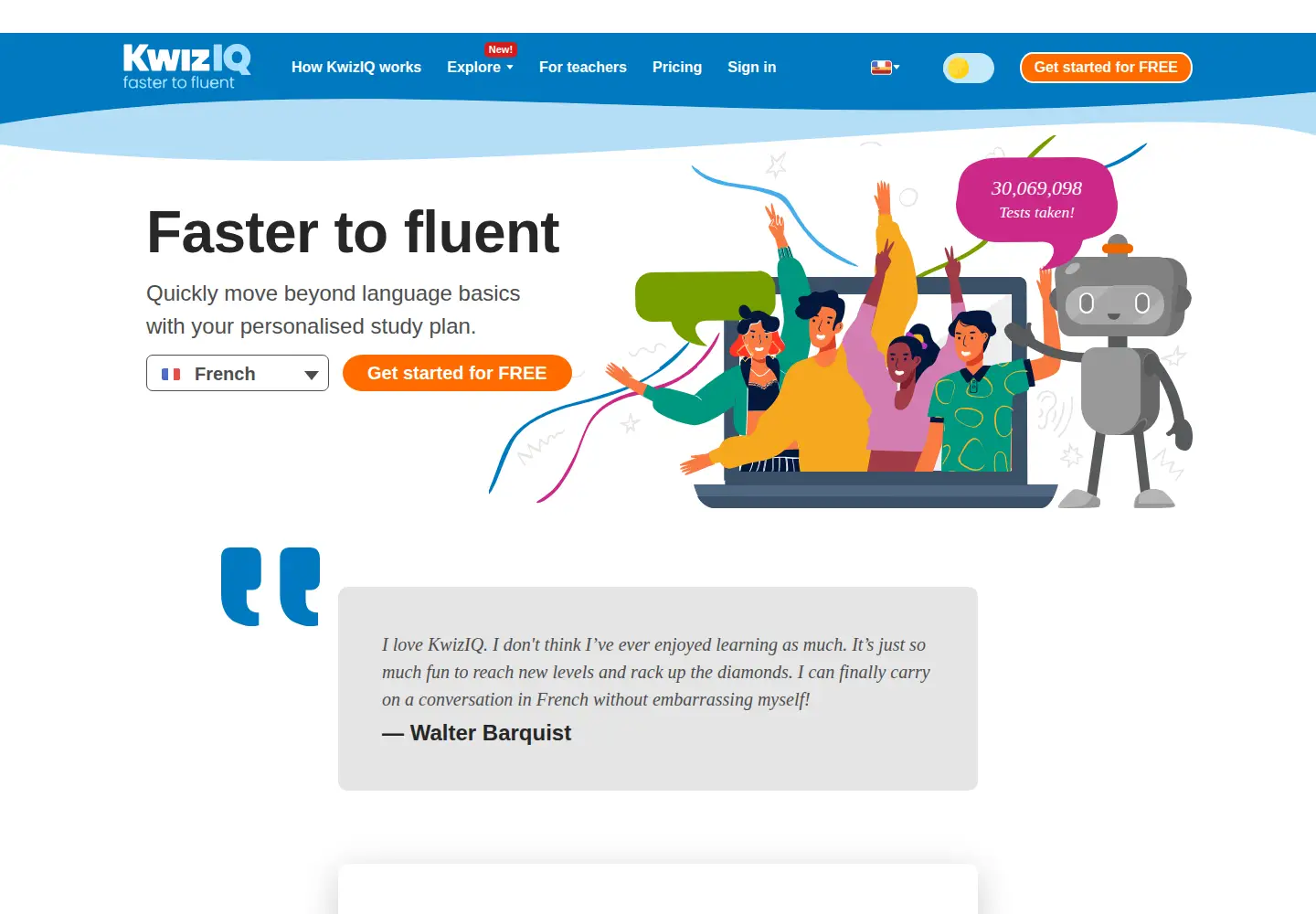 Captured homepage of kwiziq.com in the current scan