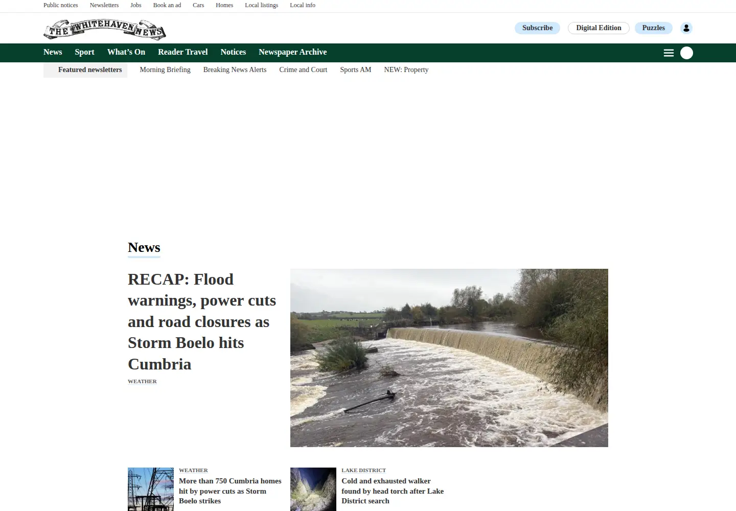 Screenshot of whitehavennews.co.uk