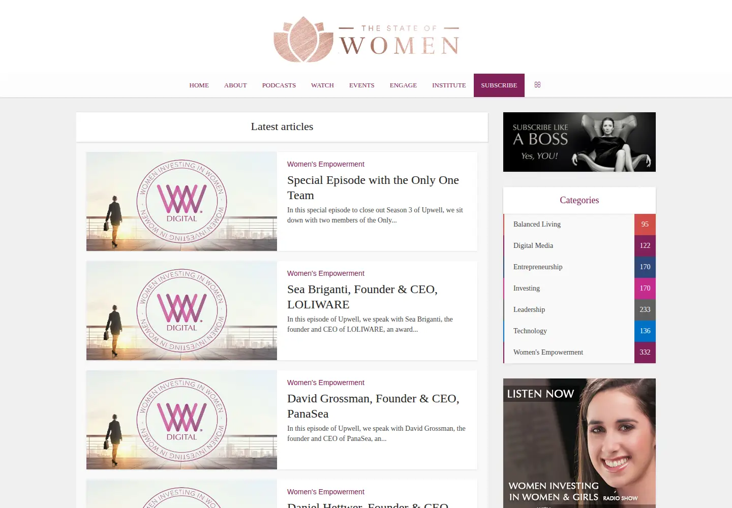 Captured homepage of thestateofwomen.com in the current scan
