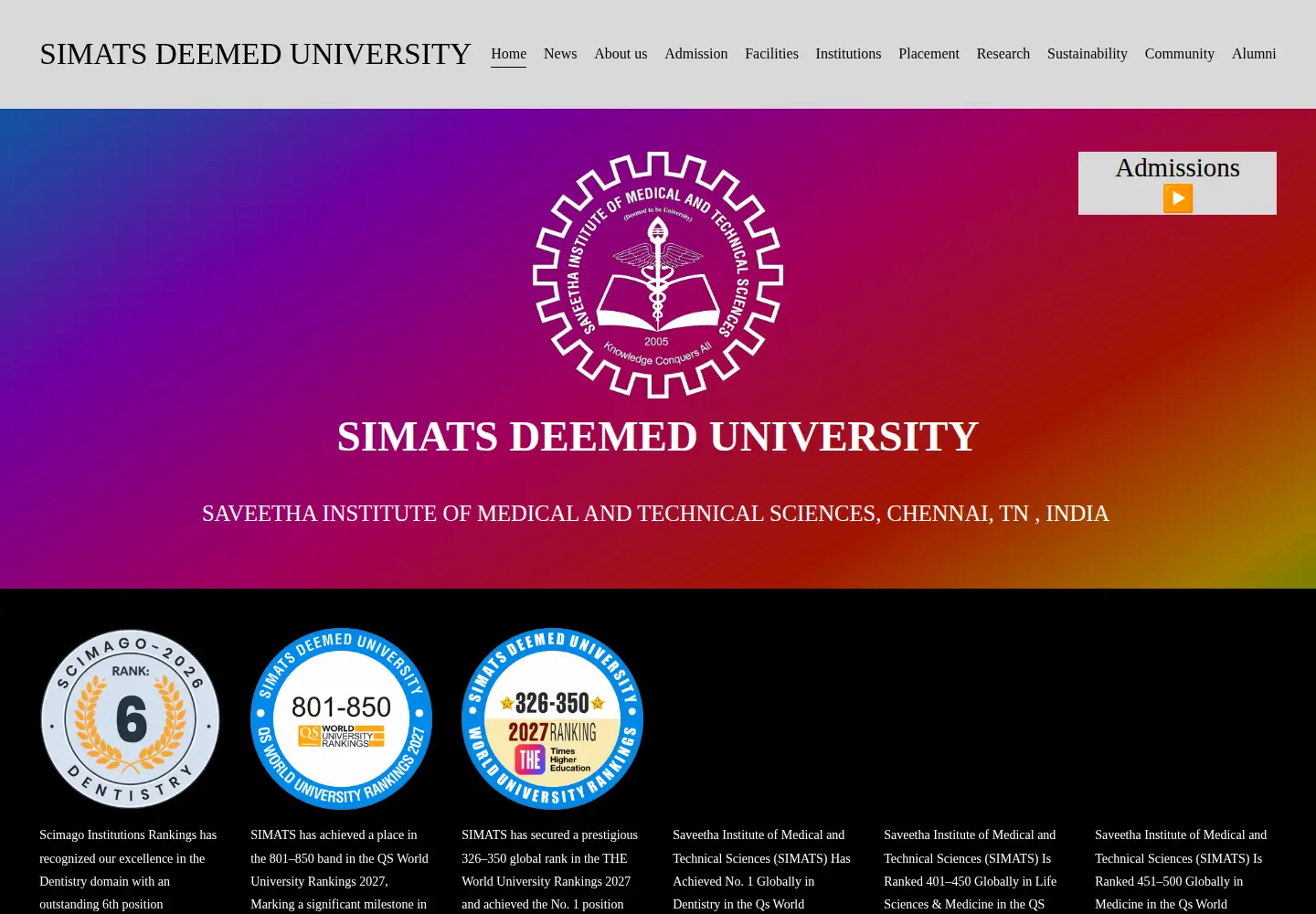 Screenshot of saveetha.com
