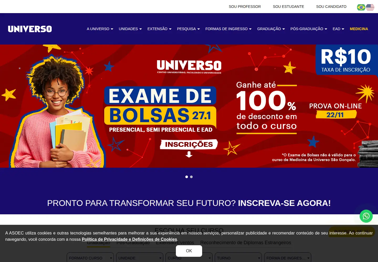 Screenshot of universo.edu.br
