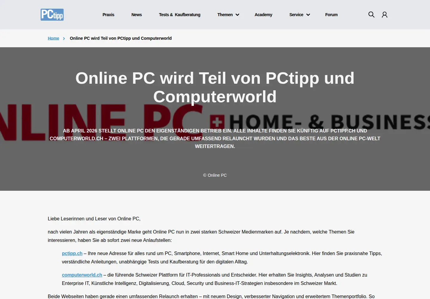 Screenshot of onlinepc.ch