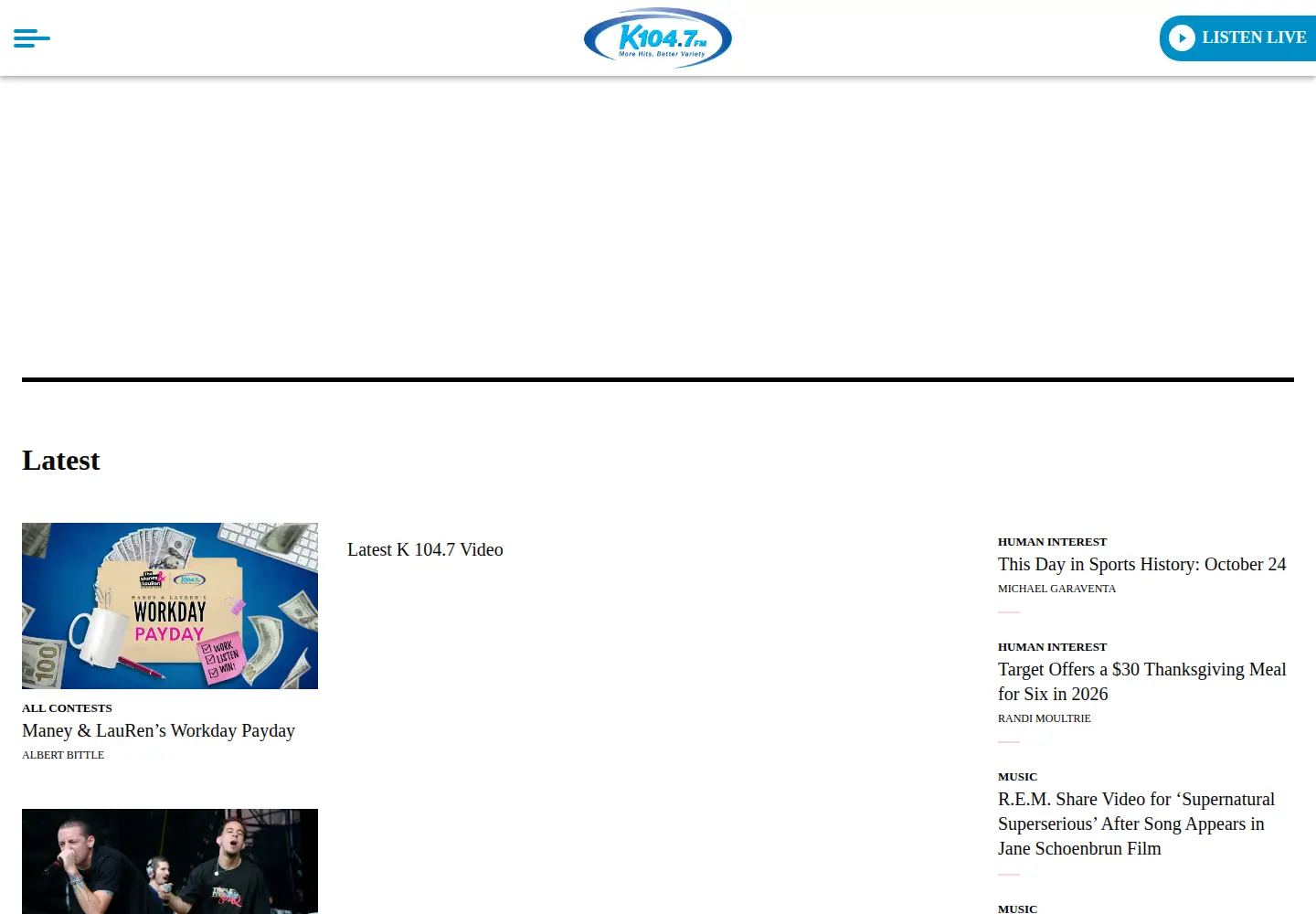 Captured homepage of k1047.com in the current scan