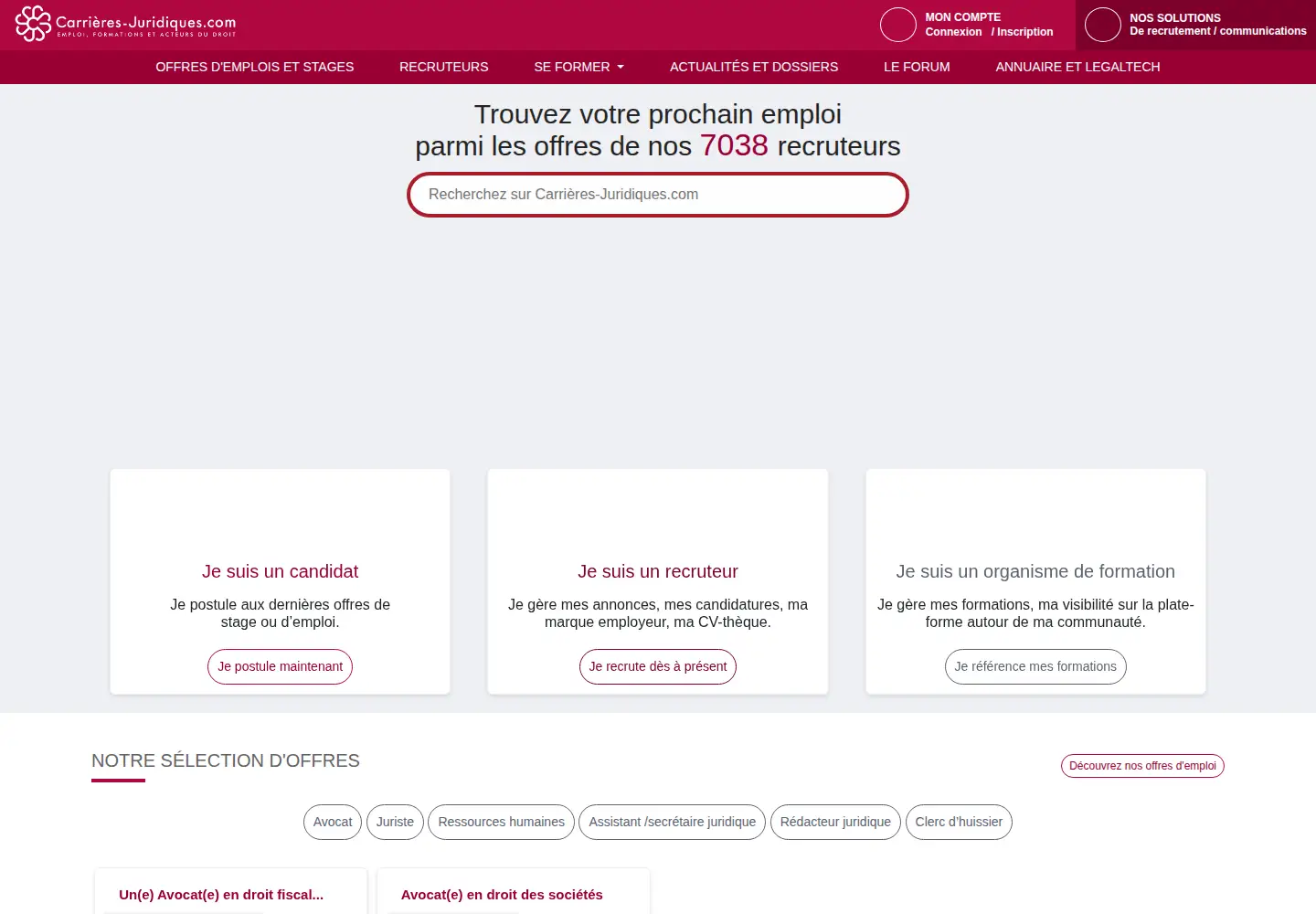 Captured homepage of carrieres-juridiques.com in the current scan