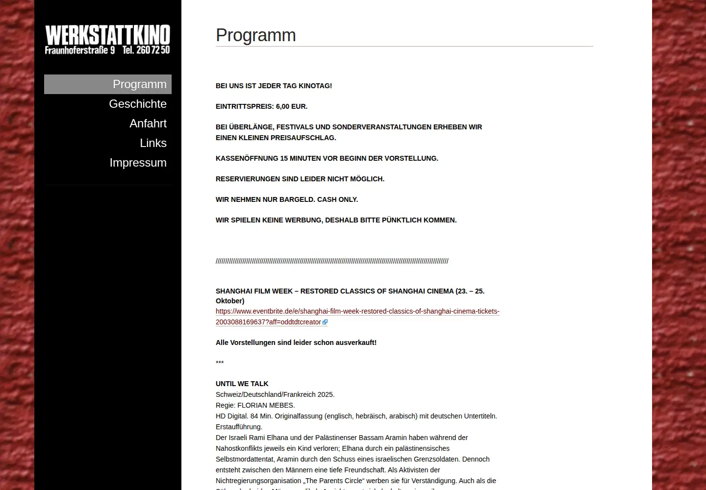 Captured homepage of werkstattkino.de in the current scan