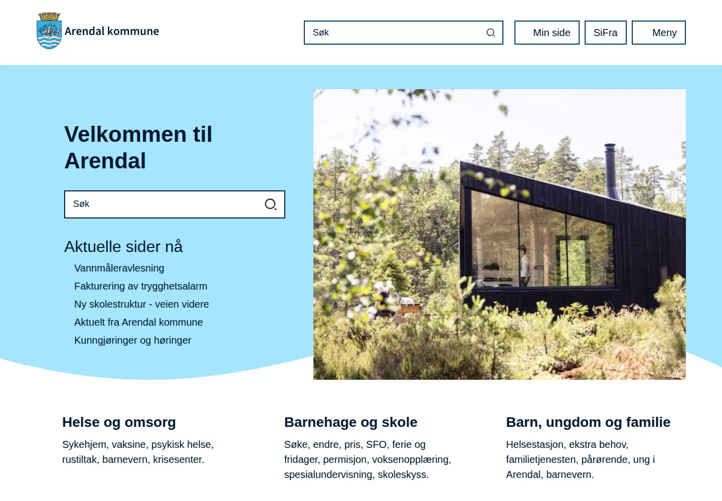 Screenshot of arendal.kommune.no