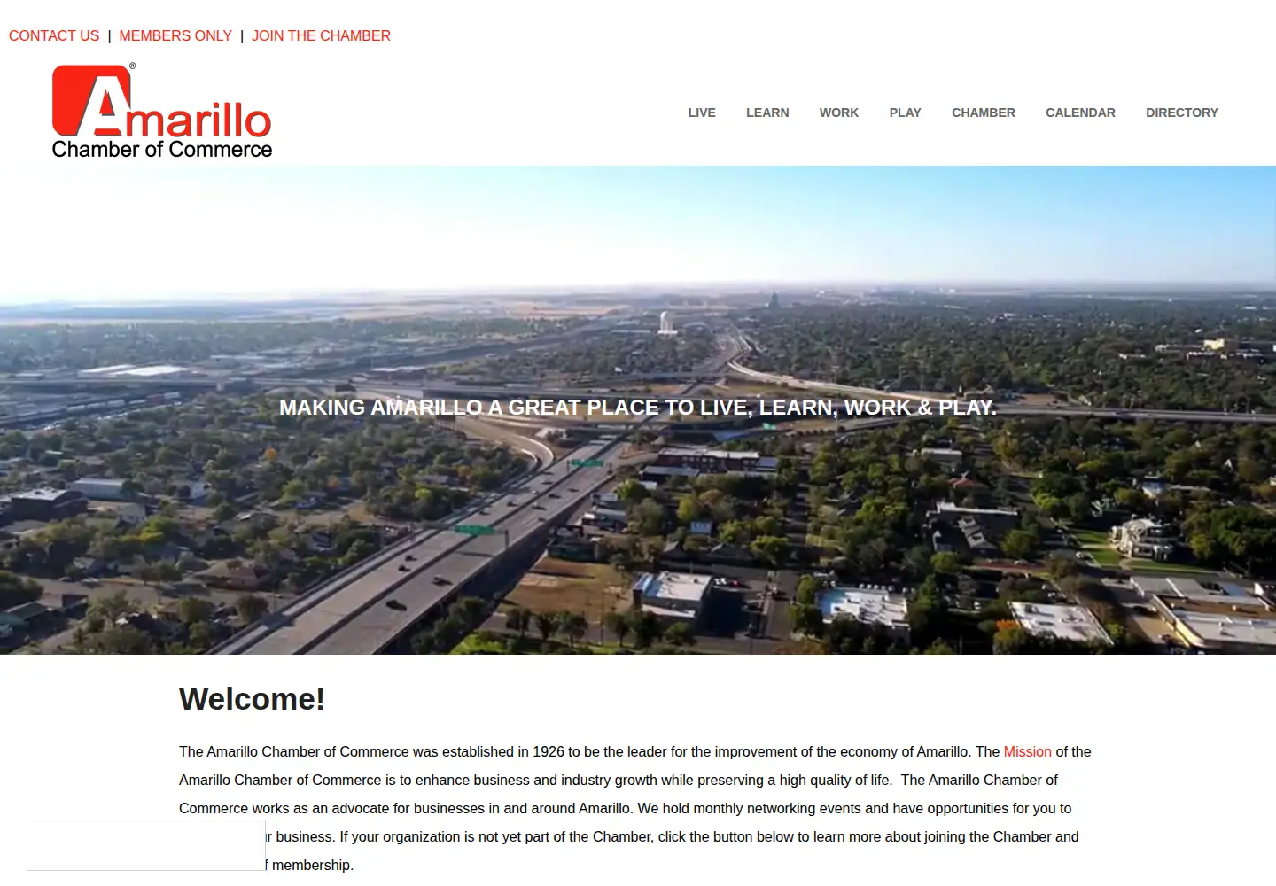 Captured homepage of amarillo-chamber.org in the current scan