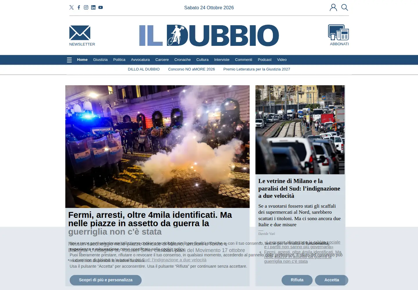 Captured homepage of ildubbio.news in the current scan