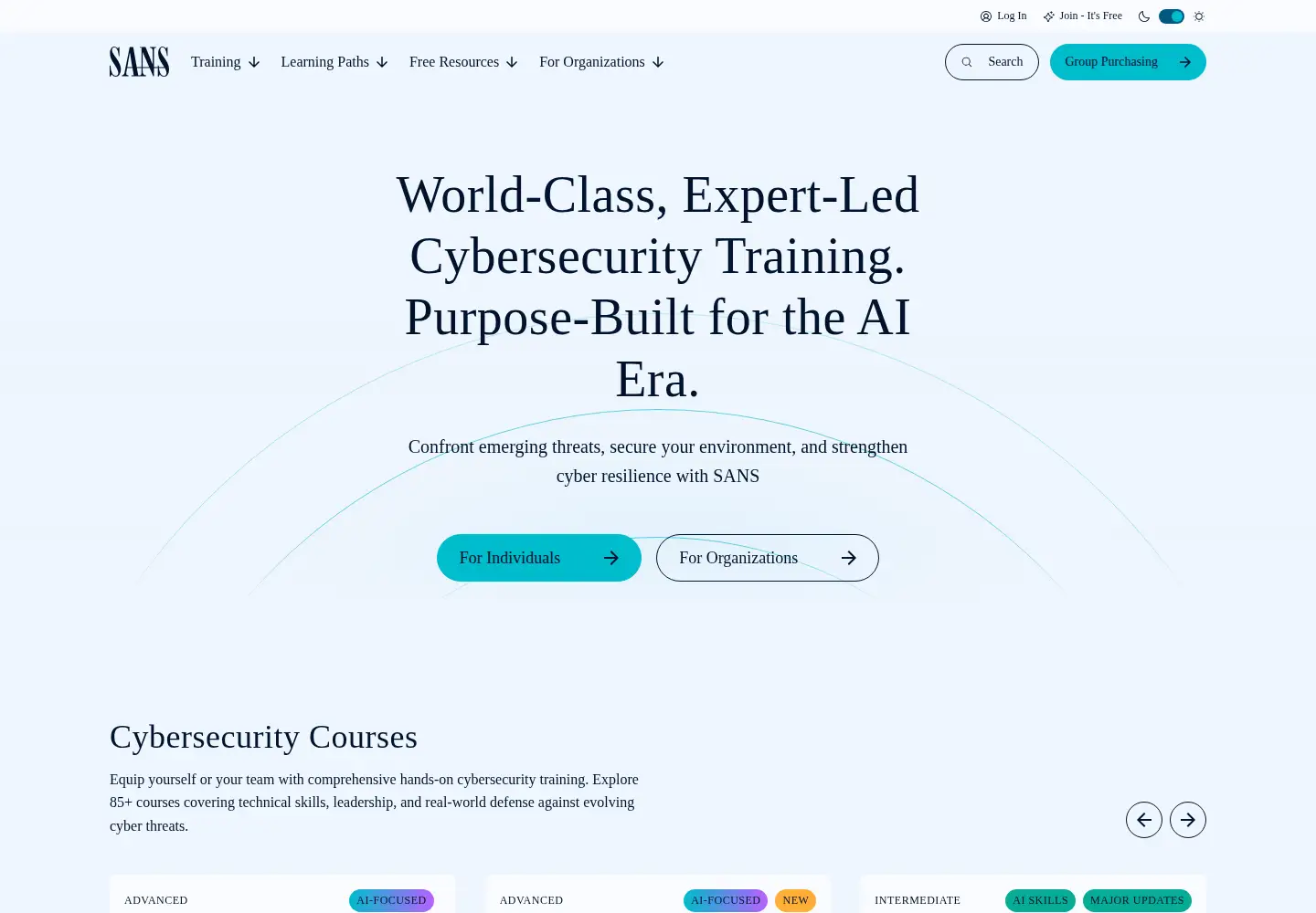 Screenshot of sans.org