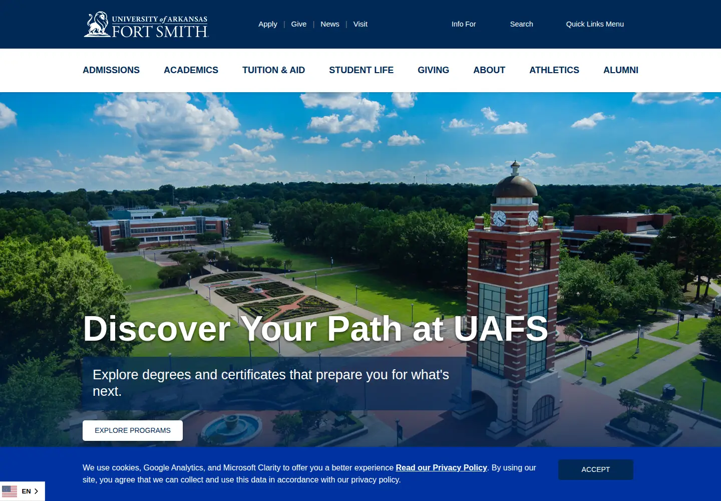 Screenshot of uafs.edu